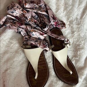 Sam Edelman Giliana Sandals: cream with pink floral satin wrap tie